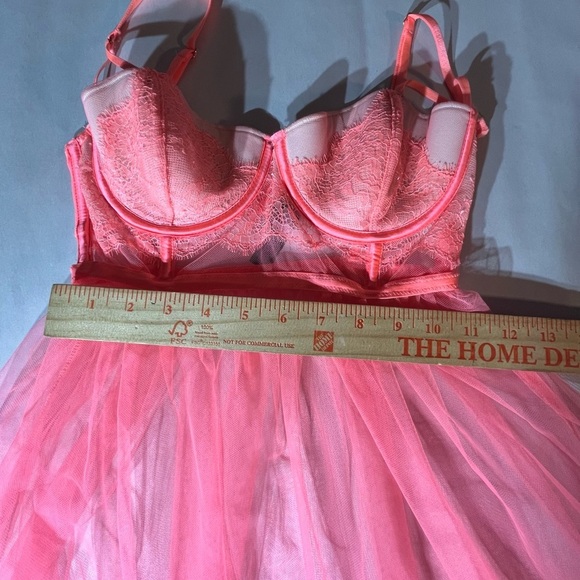 Victoria Secret Whimsigoth Bra Slip Fairy Dress 34C orange peach sheer Nightie - Picture 10 of 11
